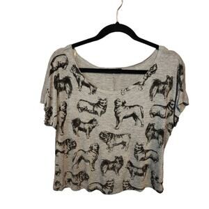 The Classic Crop Embellished T-shirt medium with Dogs Gray Black